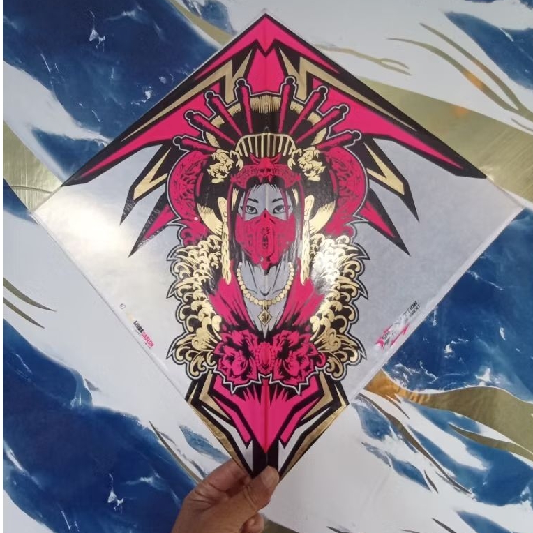 Layangan Sukhoi/sukoi sablon premium 3 warna full Bambu Petung Lilitan atas bawah