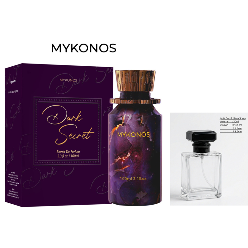 Mykonos - Dark Secret Extrait de Parfum Decant 30ml Botol Model Chanel 9ml botol kotak panjang