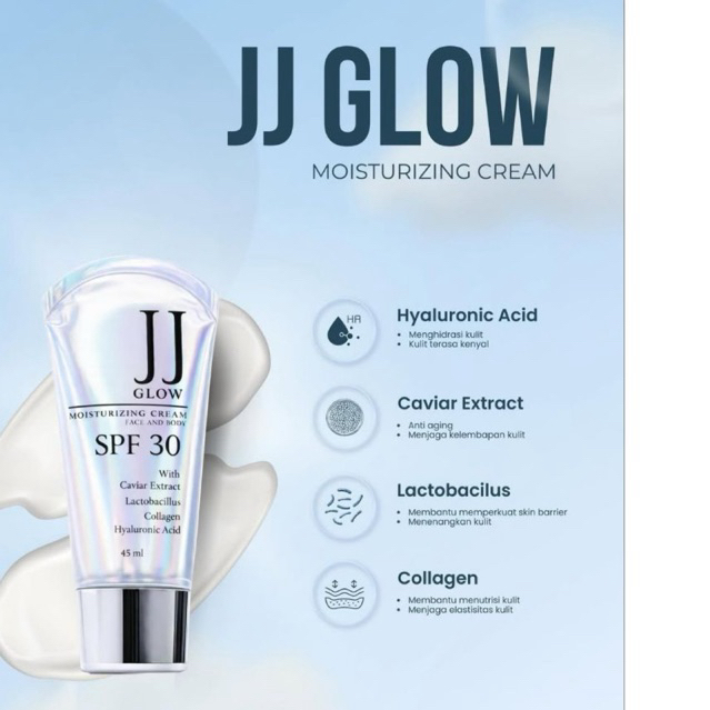 JJ Glow Moisturizer SPF 30 Cream Wajah Anti Aging Caviar Extract Hyaluronic Acid Collagen Pelembap G