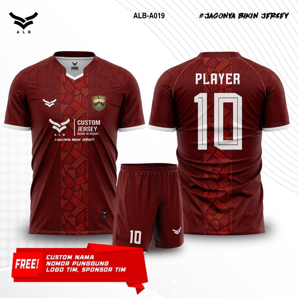 JERSEY FUTSAL CUSTOM NAMA DAN NOMOR PUNGGUNG FULL PRINTING WARNA MERAH