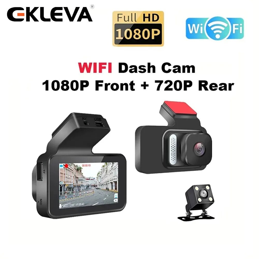 EKLEVA Dash Cam Kamera Ganda 1080P WIFI Penglihatan Malam DVR Mobil