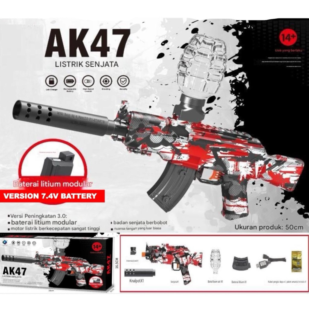 Mainan Pistol Gel Baterai Cas Mainan Anak anak Pistol peluru Gel tembak Gel