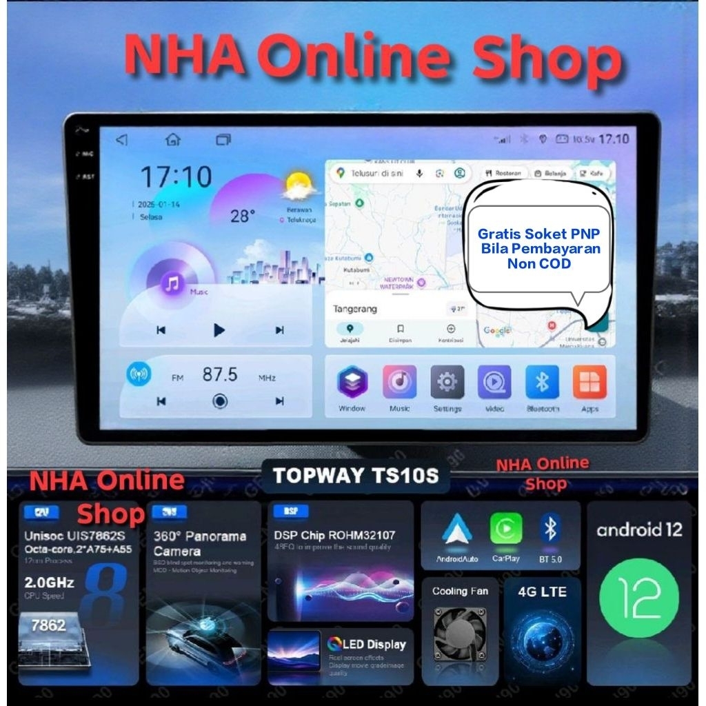 Head Unit Android TS10s & TS18 Ram 4gb HI-RES Sudah Dilengkapi Chips DSP Asli & Support kamera 360