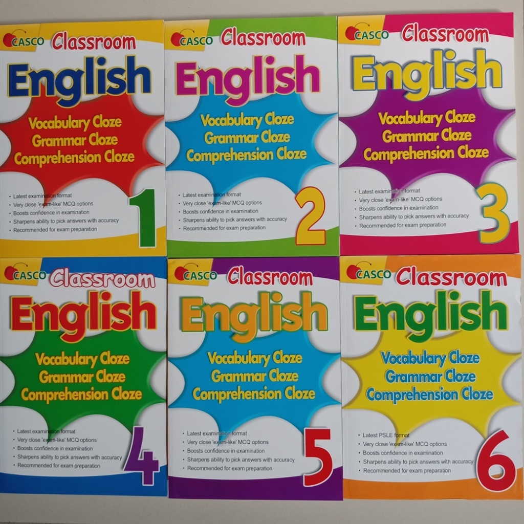 BUKU PRIMARY ENGLISH CLASSROOM ENGLISH VOCABULARY, GRAMMAR, COMPREHENSION CLOZE 1/2/3/4/5/6 (CASCO)