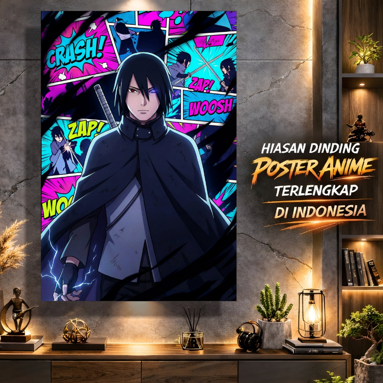 Poster Sasuke Uchiha Anime Naruto Hiasan Dinding Keren Bingkai MDF Premium
