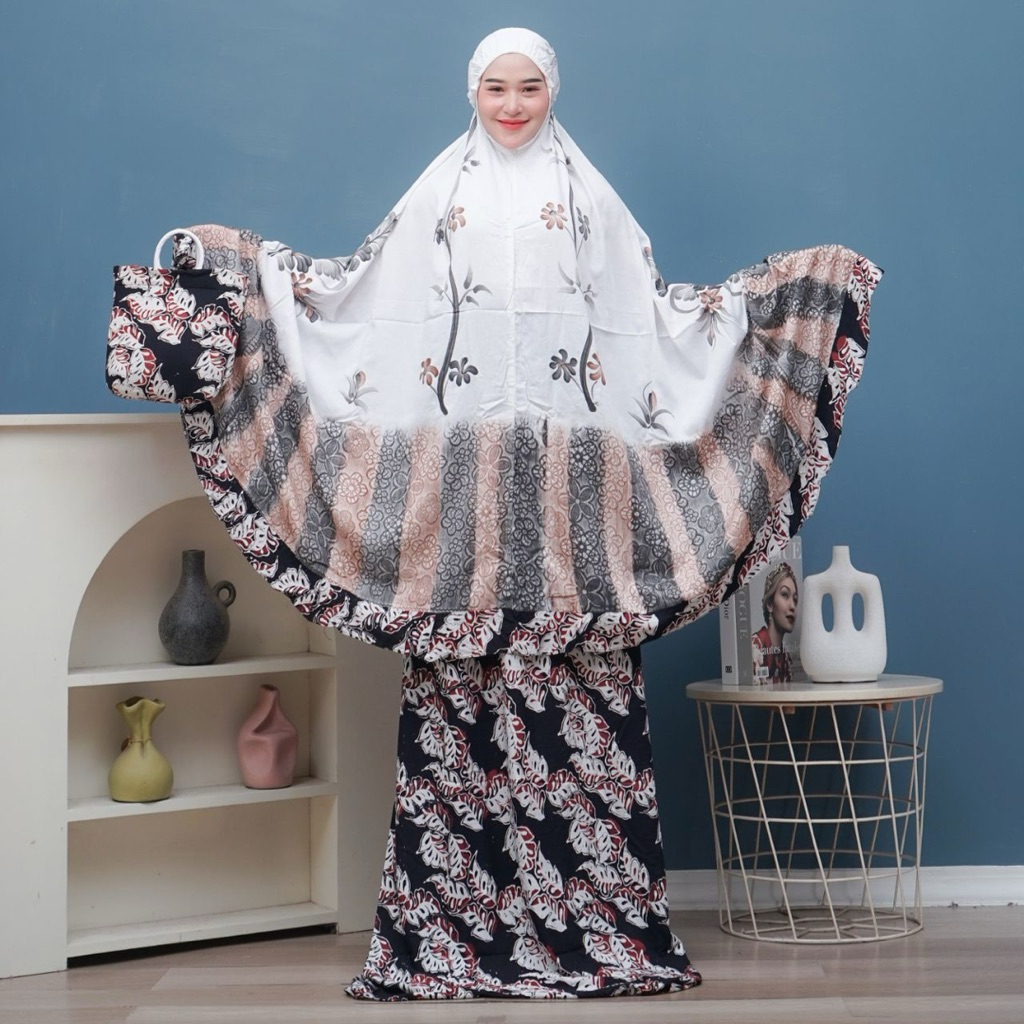 MUKENA LUKIS CAP BATIK SOGAN ENCIM RAYON PREMIUM ATASAN BAWAHAN TALI KARET BISA COD