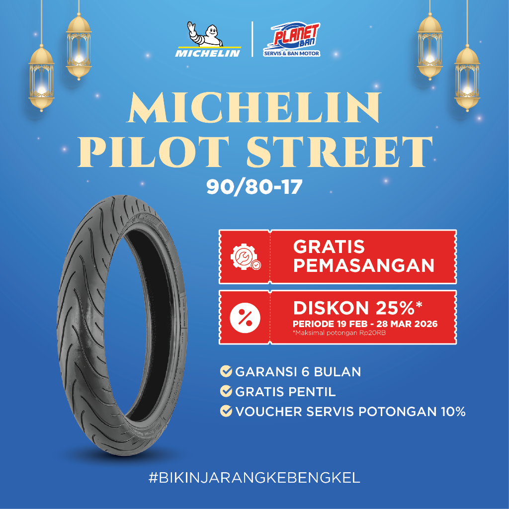 Ban Motor Ring 17 - 90/80 Michelin Pilot Street TUBELESS (Ban Motor Vixion, R15, Supra GTR, GSX150R,