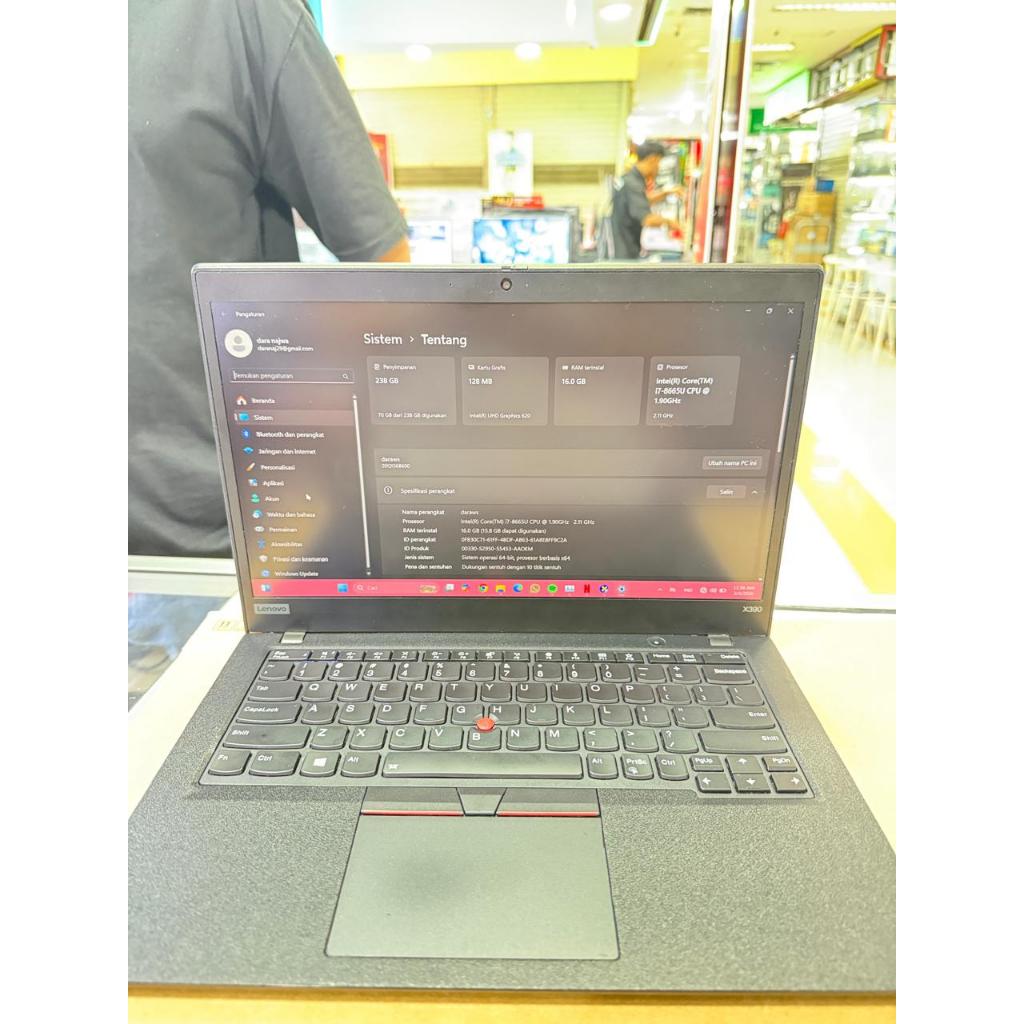 laptop leptop second seken bekas Lenovo thinkpad x380 SSD 256 Ram 16gb core i7 gen8 touchscreen back