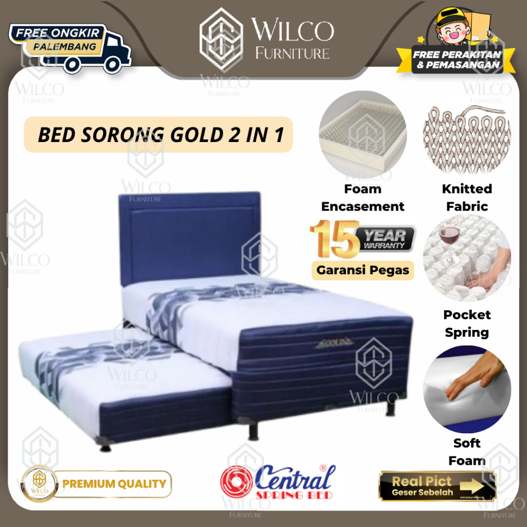 Bed Sorong GOLD CENTRAL 2 in 1 Orthopedic / Kasur Springbed Sorong - Fullset 100x200