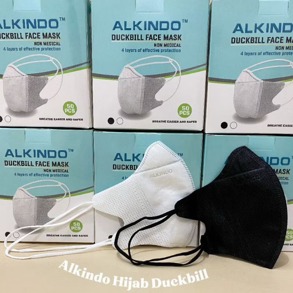 MASKER HIJAB ALKINDO 4 Ply Filtration / Filter Masker Duckbill Hijab Dewasa isi 50 pcs Headloop Mask