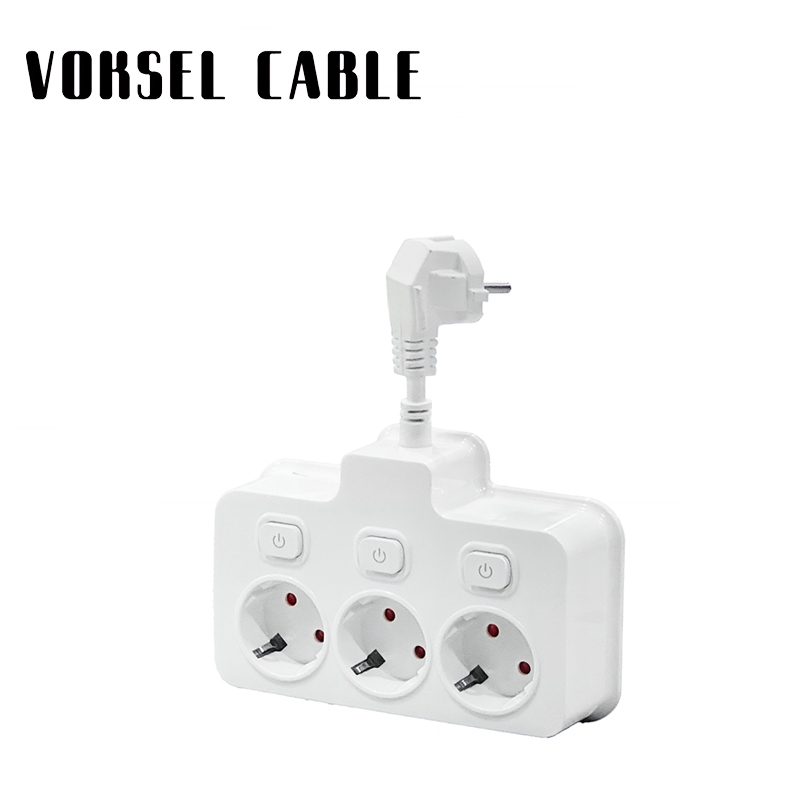 Voksel Cable 2500W Stopkontak Eropa Power Soket listrik colokan USB Charger Plug-in 3 Soket AC - Sak