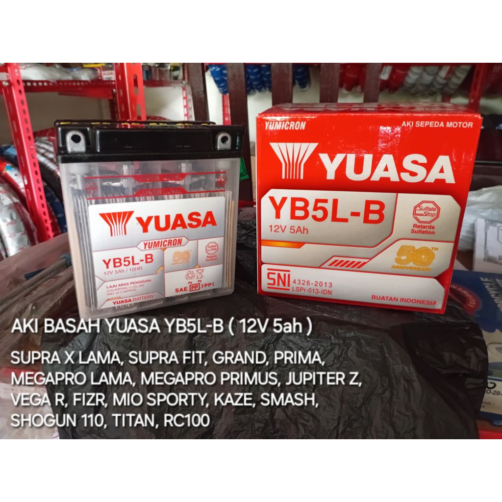kirim instant aki basah yuasa YB5L-B, aki supra lama, grand, prima, megapro primus/hiu dll