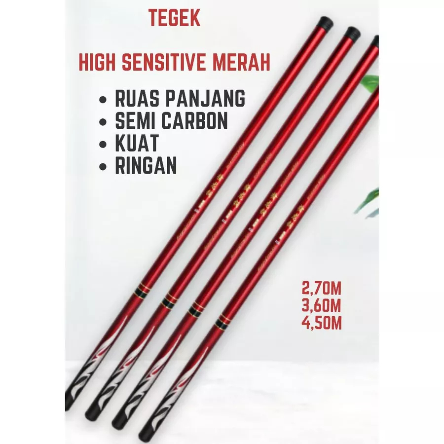 Tegek Semi Carbon, Joran Pancing Ruas Panjang, Tegek High Sensitive Merah 2.7m, 3.6m, 4.5m