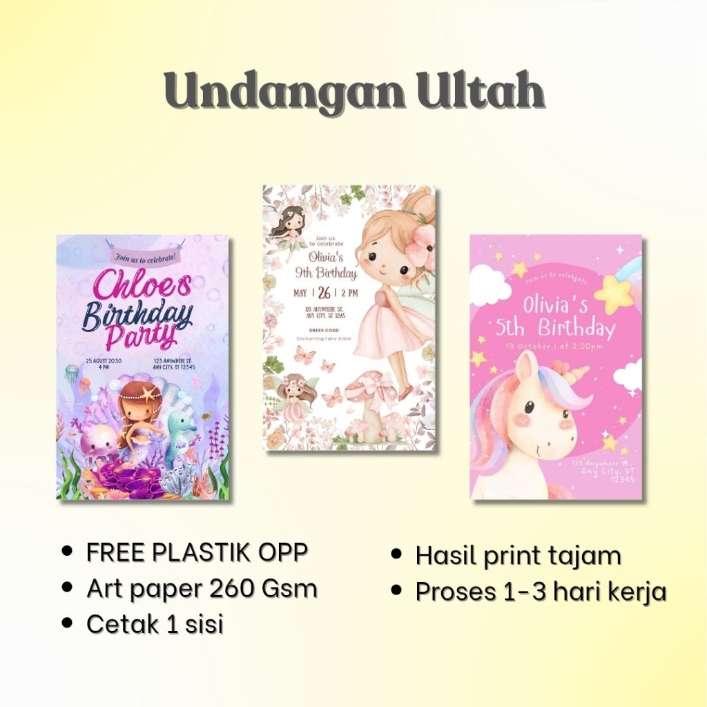 [BIRTHDAY INVITATION] undangan ulang tahun undangan ultah anak perempuan cewek custom