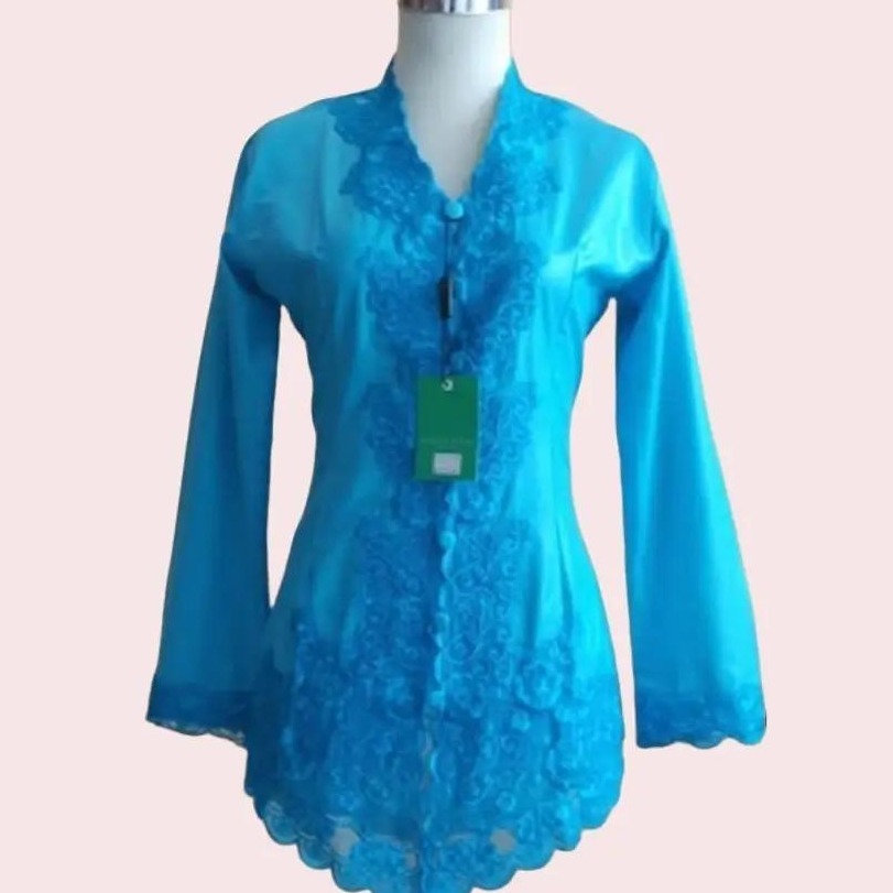 Atasan Kebaya Encim Bordir Senada Bahan Katun Toyobo Warna Biru Langit