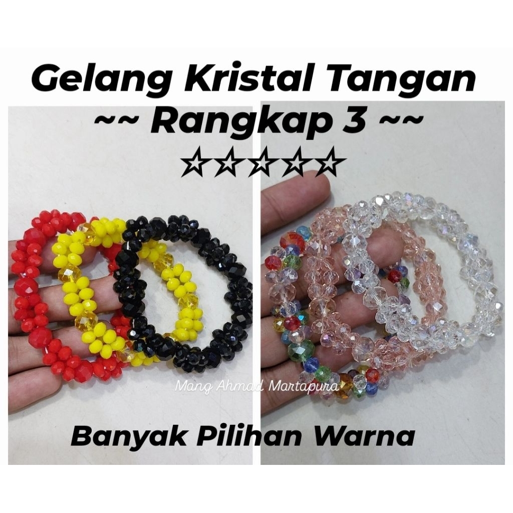 Gelang Batu Kristal Tangan Wanita 3 Rangkap - Banyak Pilihan Warna Handmade Oleh Oleh Kalimantan