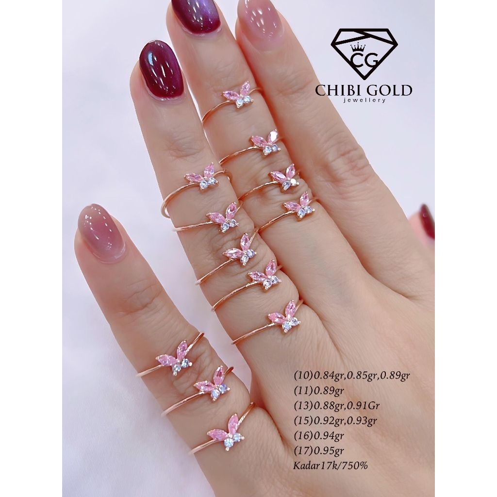 Cincin kupu kupu emas 750 kadar 17K - chibigold