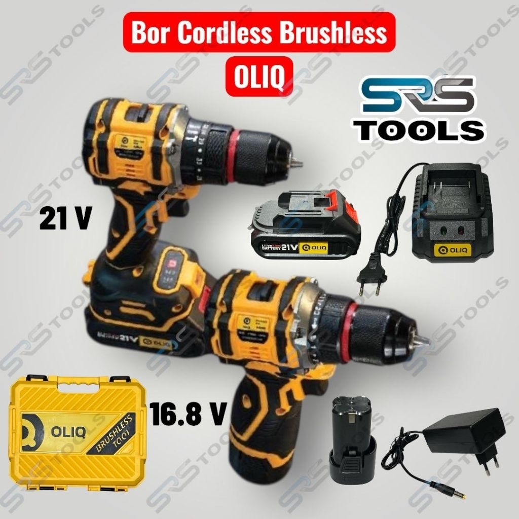 OLIQ Mesin Bor Cas 10mm 12 16.8 21 V Carbon Brush Brushless Cordless Drill Batere Batre Baterai 16.8
