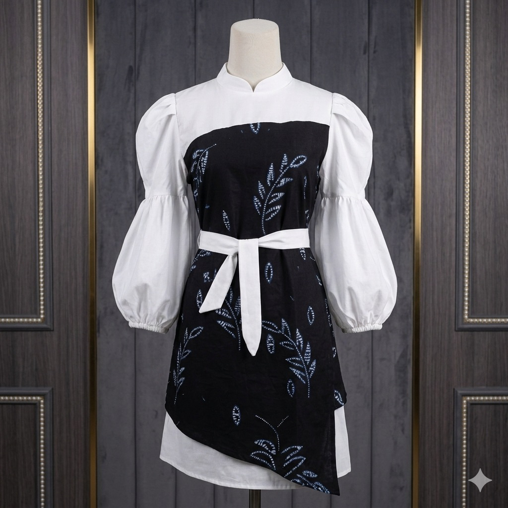 Blouse Sasirangan Kombinasi Satin Lengan Balon