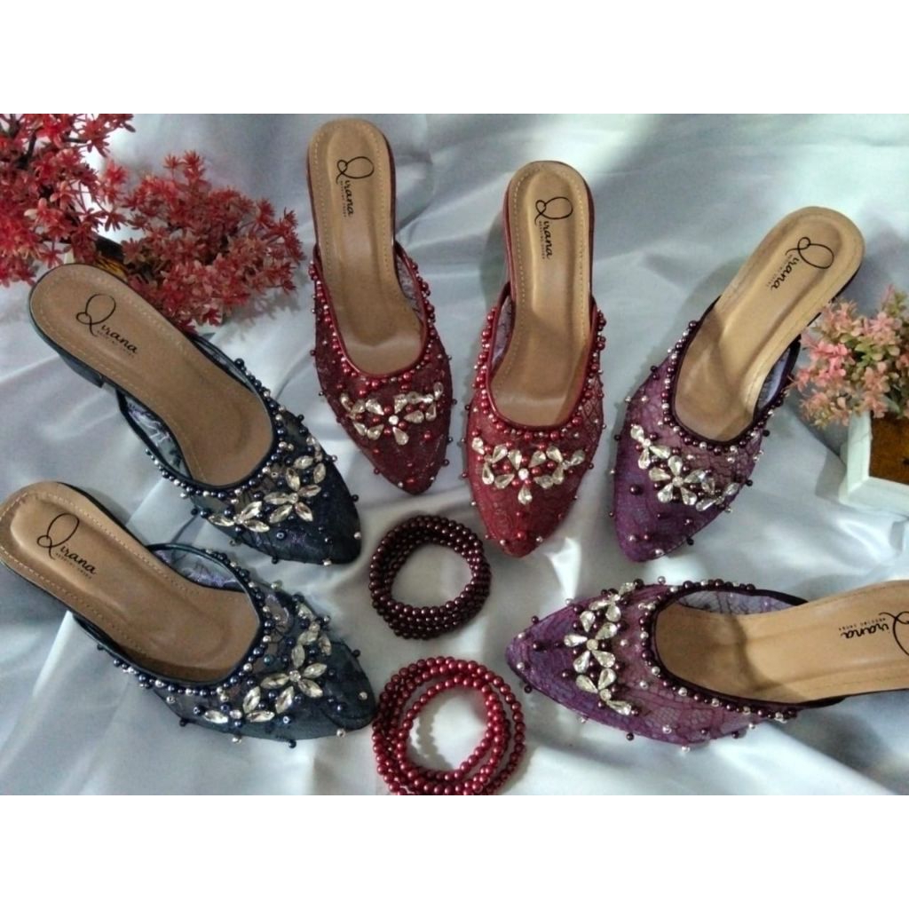 selop pengantin wanita / slop brukat wanita / sepatu pesta wanita murah / slop pengantin brukat