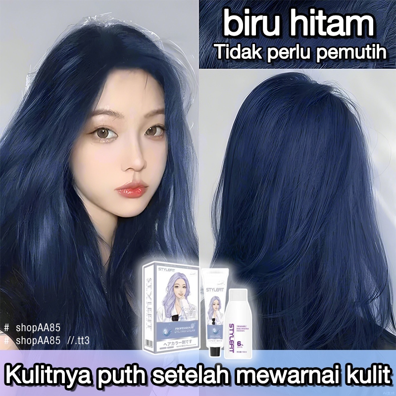 (Beli 100ml gratis 100ml)STYLE FIT cat rambut *200ml,Biru Hitam,cat rambut tanpa bleaching,Ekstrak T