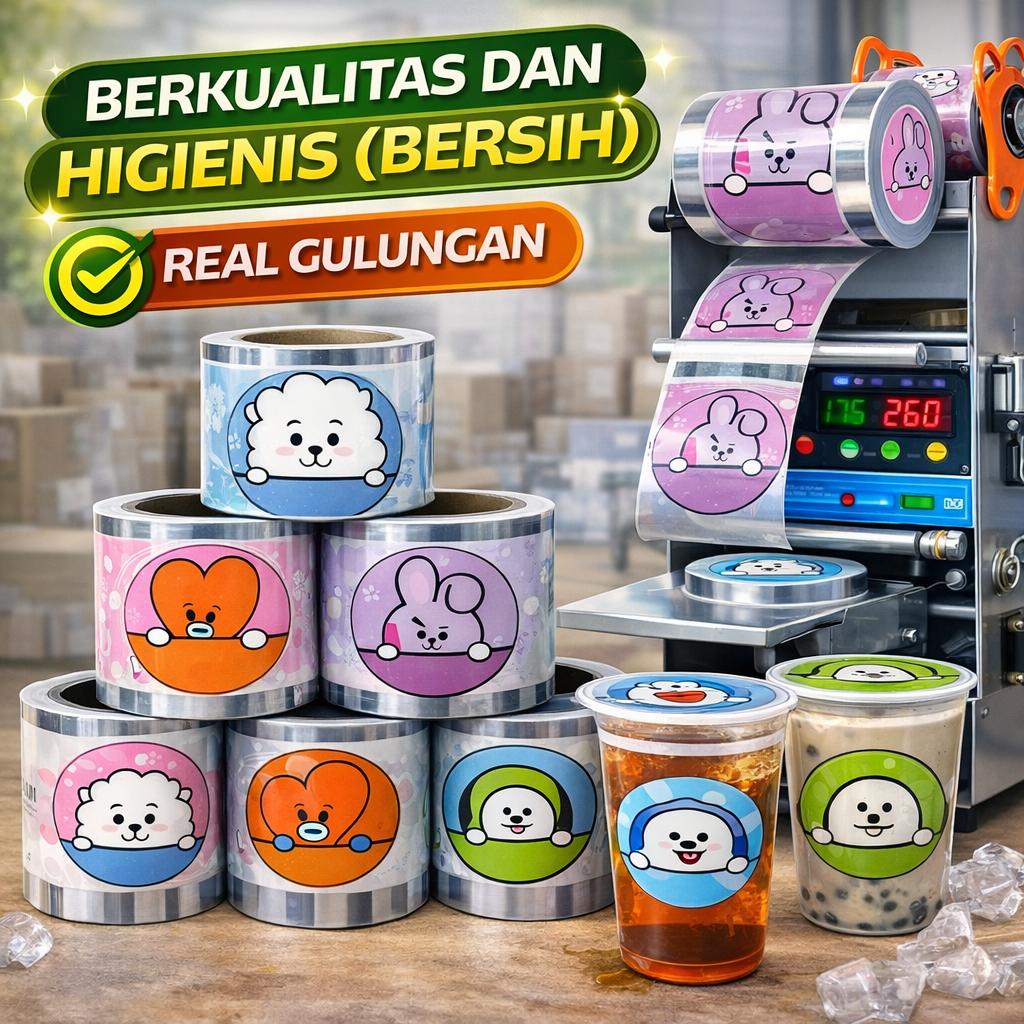 Lid Cup Sealer Plastik Motif BT Segel Kuat Food Grade Tahan Panas 1200 & 2000 cup | Segel gelas | Cu
