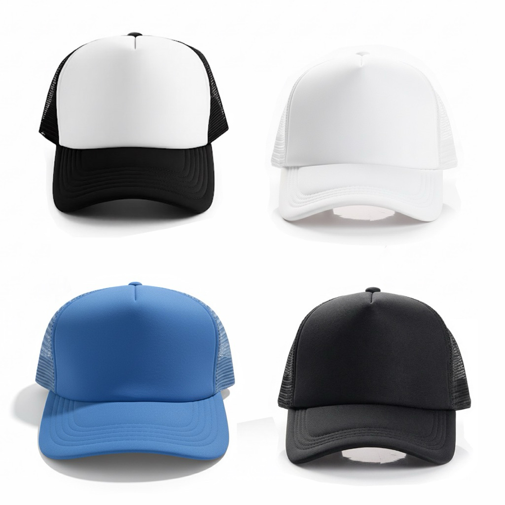 LXNTX topi jaring hitam Trucker Hat topi jaring hitam putih biru polos Free sticker
