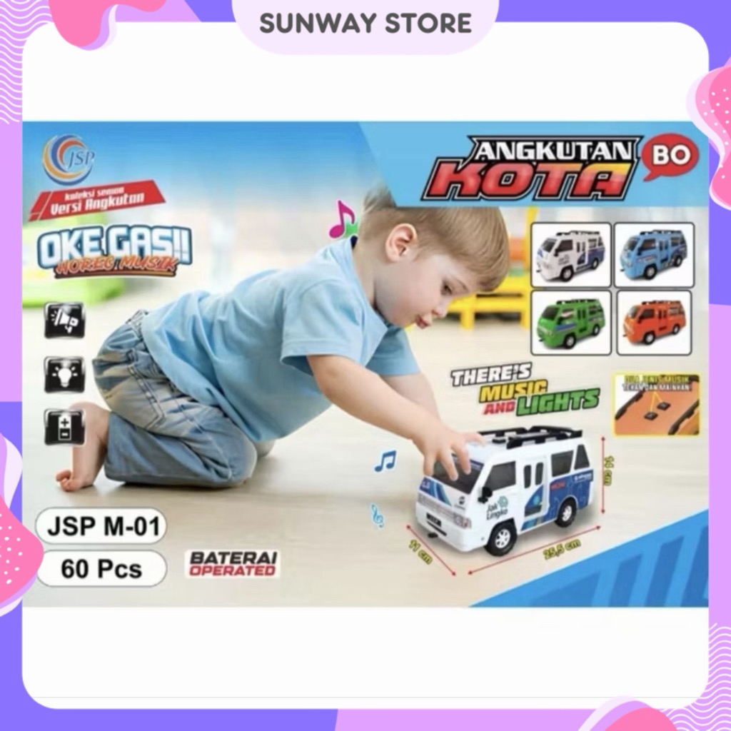 SUNWAYSTORE - Mainan Mobil Angkutan Kota Musik / Mainan Miniatur Mobil Angkot Musik / Mainan Mobil A
