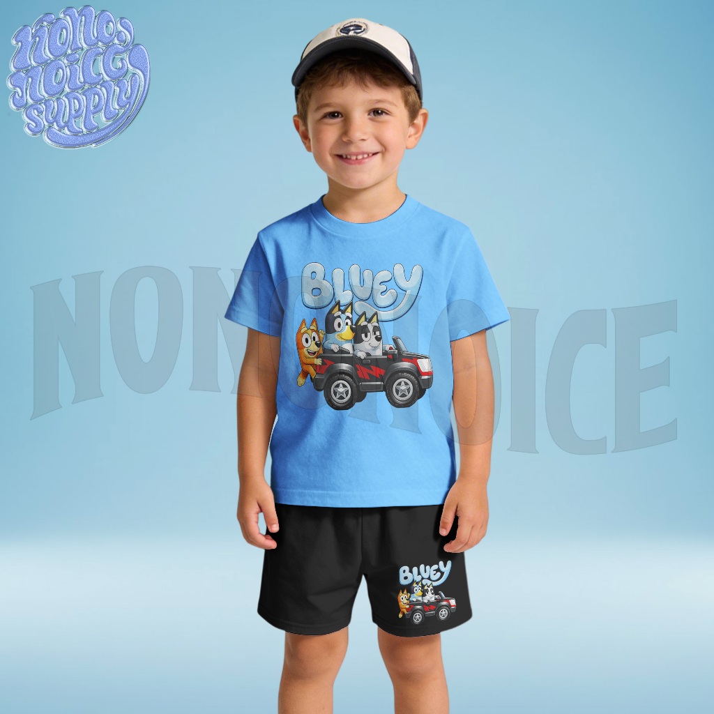 Setelan Celana Kaos Anak Bluey And Friends Graphic / Baju Celana Setelan Anak Bluey Car Terbaru
