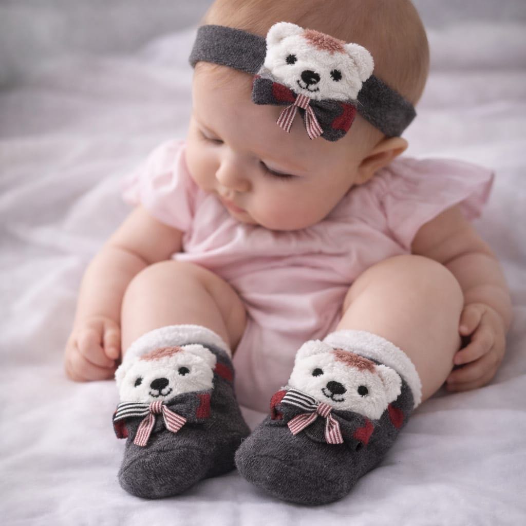 (Isi 3 Pasang) Kaos Kaki Anak Bayi Kaus Kaki Balita Newborn Laki Perempuan Kaos Kaki + Headband Oreo