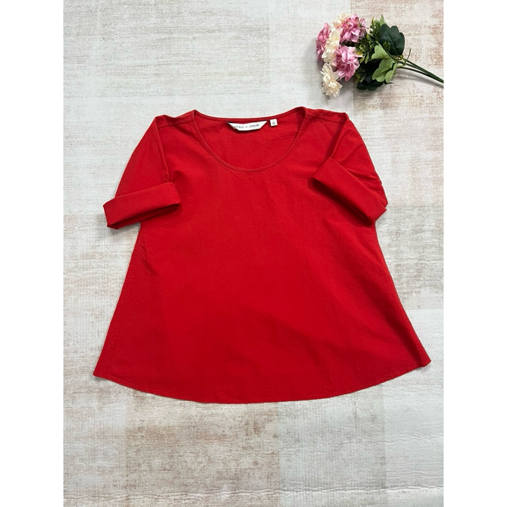 Uniqlo and Lemaire seersucker boxy red blouse