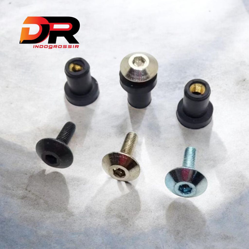 Baut L4 variasi warna dan Mur Karet Visor body Motor Xride X Ride Ninja Vixion Satria Aer.... R.I.G