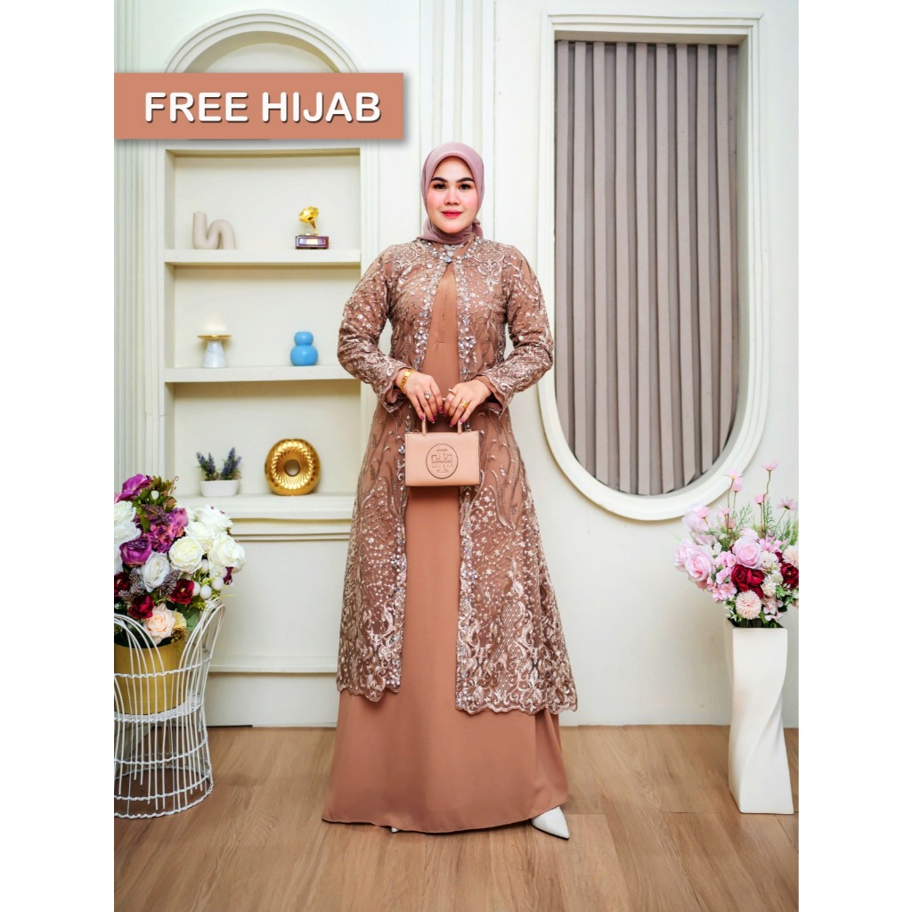 ( FREE HIJAB ) syifa dres/gamis set iner outer premium/gamis pesta Redy warna