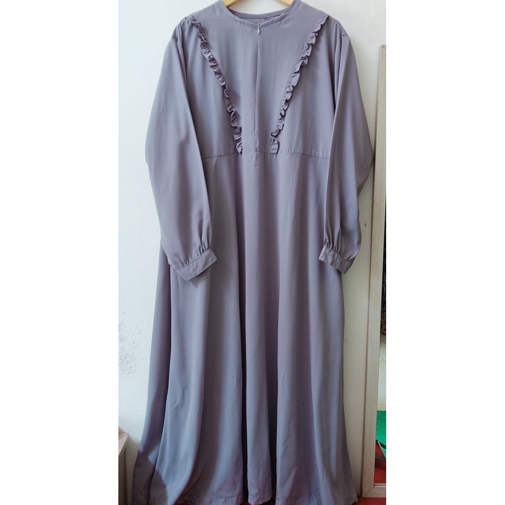 Abaya Wanita Resleting Busui Friendly Gamis Muslimah Pakaian Muslim Big Size Daily Abu Biru Muda Lau