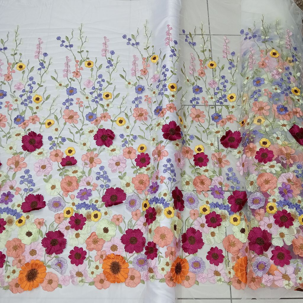 BAHAN/KAIN TILLE GARDEN 3D/TILLE BORDIR BUNGA TIMBUL