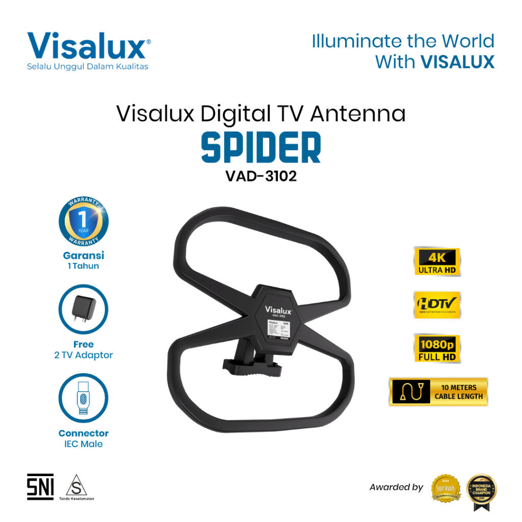 Visalux Spider Digital TV Antenna Indoor Outdoor - Antena Digital Luar Dalam Ruangan dengan Kabel 10