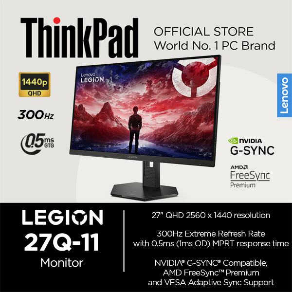 Lenovo Legion L27Q-11 Monitor 300Hz 0.5ms 27 inch IPS QHD 2K 1440P 67D3GAC1WW VESA AMD Nvidia G-Sync