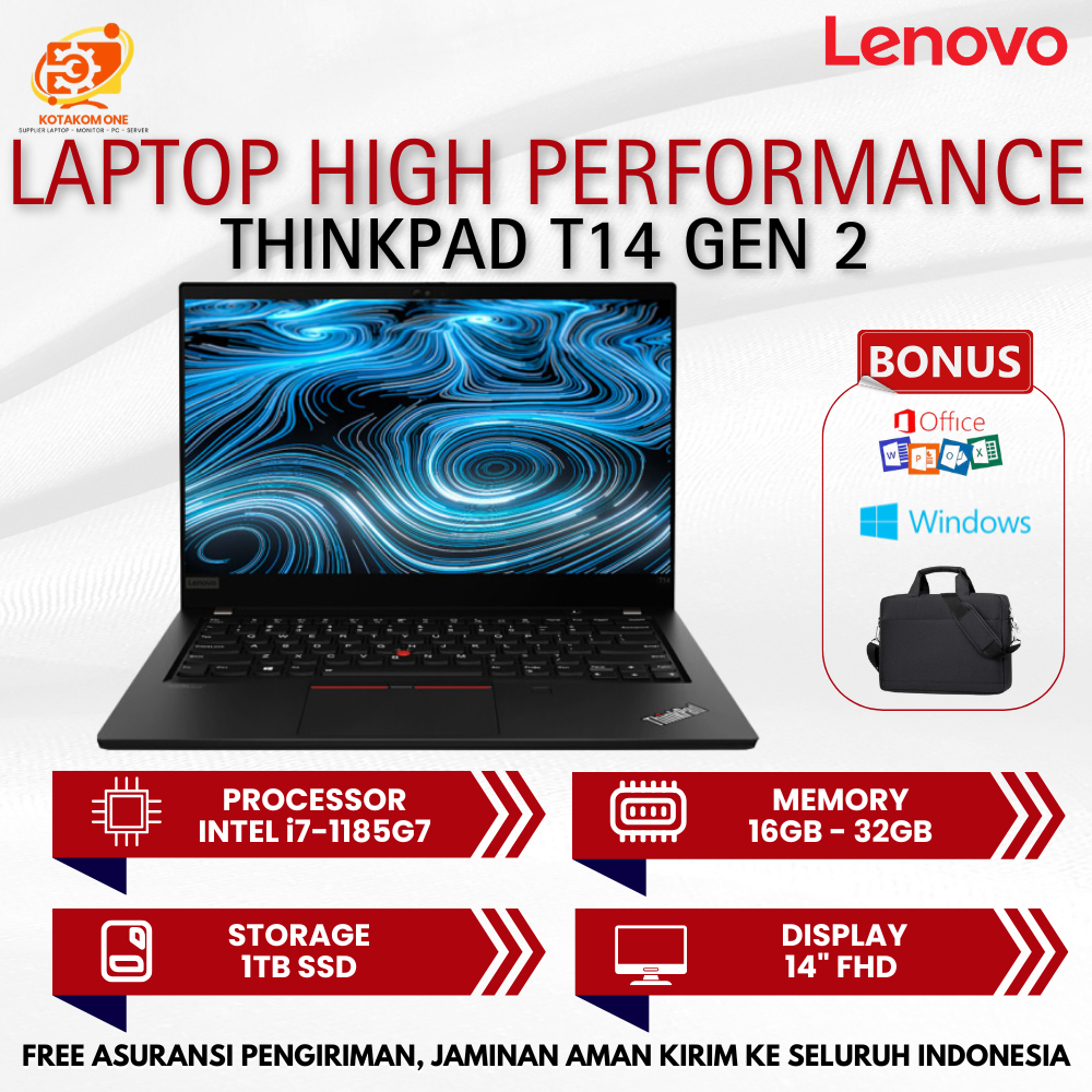 Lenovo ThinkPad T14 Intel Core i7-1185G7 Ram 16GB SSD 1TB Nvme 14" FHD - Laptop Bisnis