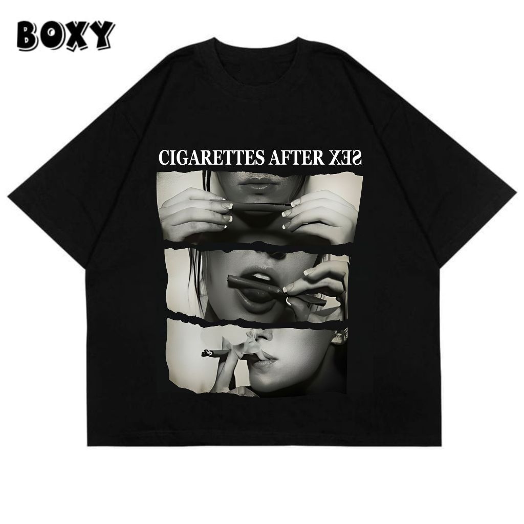 Apage T-shirt Oversize Fit Boxy Cigarettes AfterSex warna hitam bahan katun unisex