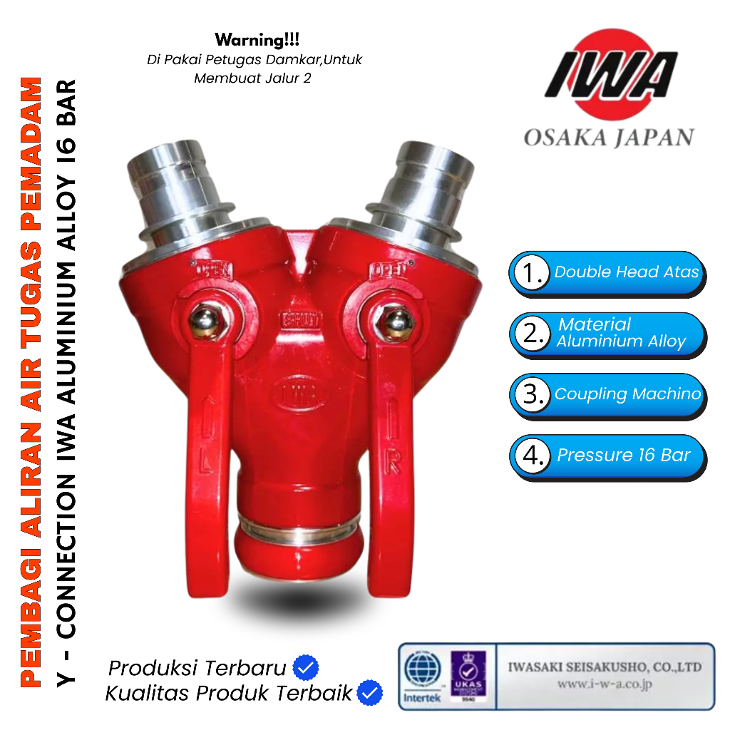 Y CONNECTION IWA Double Handle Fire Hose Divider - Pembagi Jalur Air Untuk Pemadam Api