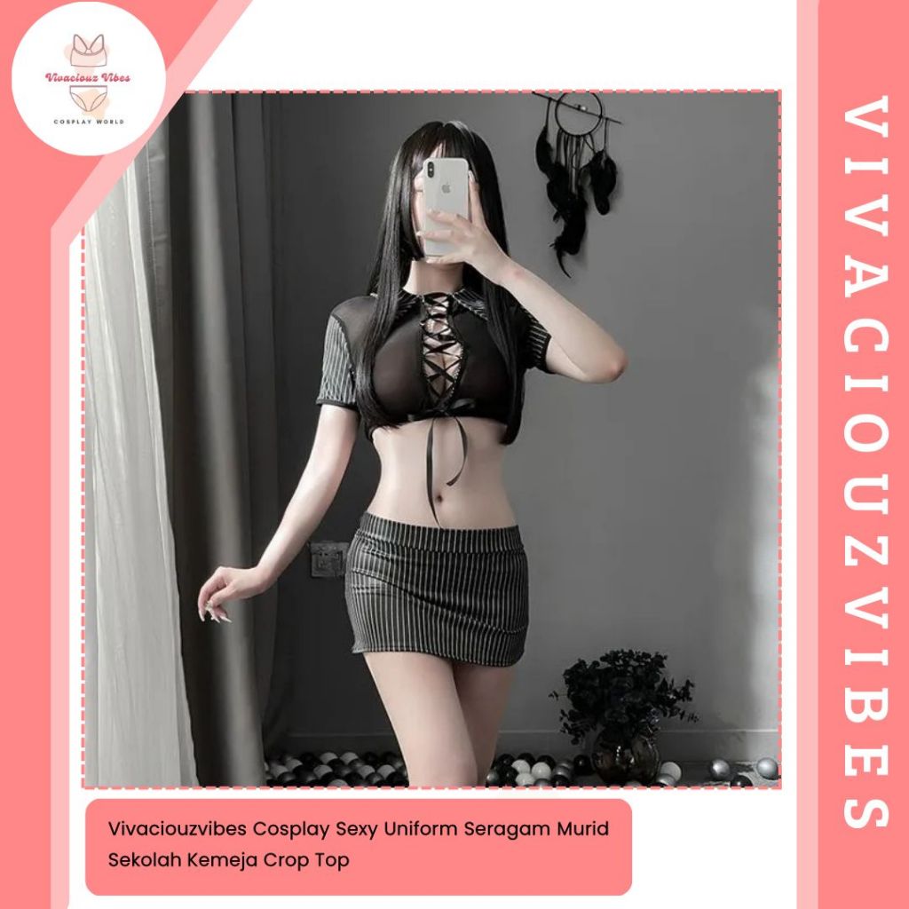 Vivaciouzvibes Cosplay Sexy Uniform Seragam Murid Sekolah Kemeja Crop Top