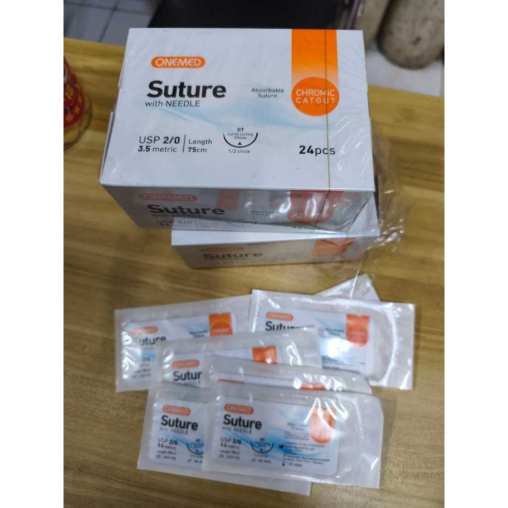 Catgut Chromic 2/0 OneMed / Benang Jahit Chromic 2/0 + Jarum OM