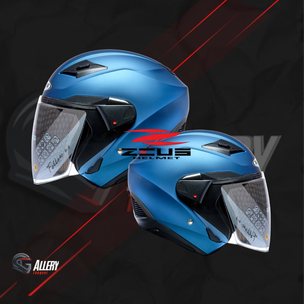 ZEUS ZS 611 MATT BLUE BIRU DOFF HALF FACE DOUBLE VISOR SNI DOT