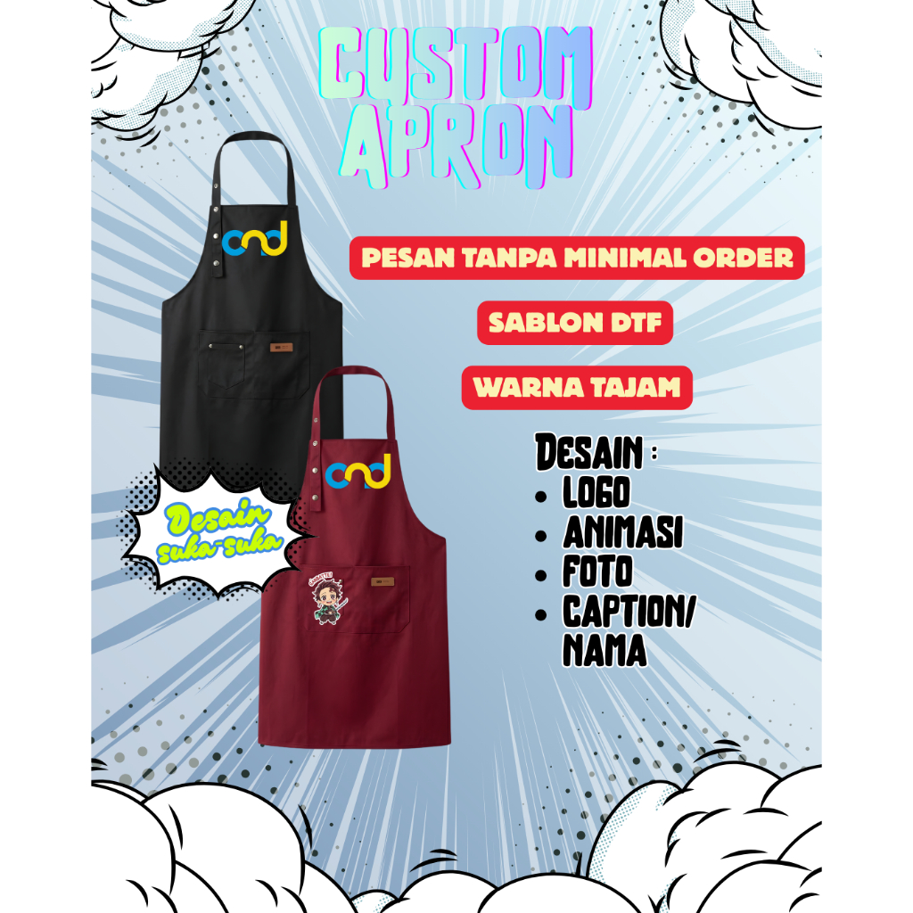 Apron Custom Sablon Desain Suka-suka | Apron Custom | Apron Polos