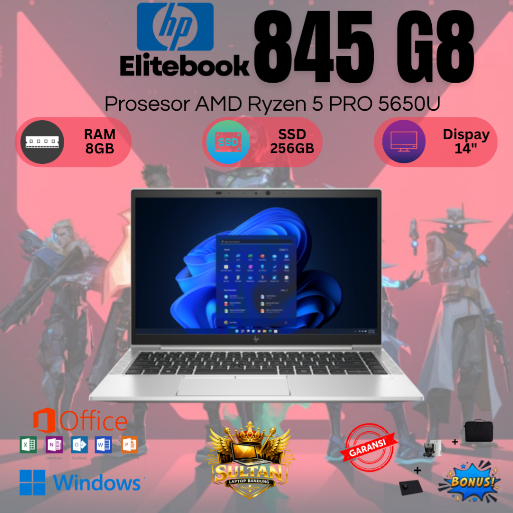 HP Elitebook 845 G8 AMD Ryzen 5 PRO 5650U RAM 8GB SSD 256GB