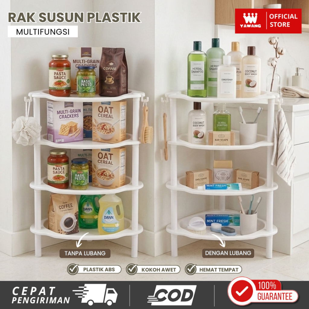 YAWANG Indonesia Rak Plastik Sudut Serbaguna Rak Bumbu Dapur Rak Kamar Mandi Rak Skincare Rak Makana