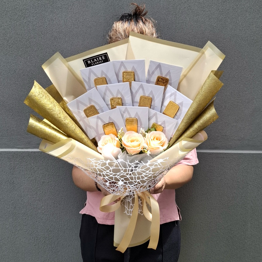 BUKET MAS ANTAM COKELAT ANTUM INCLUDE FREE BUNGA MAWAR | THR RAMADAN | BUKET COKLAT MAS EMAS ANTAM |