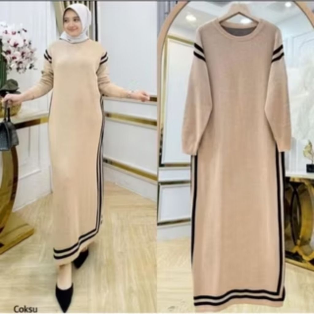 Baju Gamis Dress Rajut Wanita Premium Gamis Knit