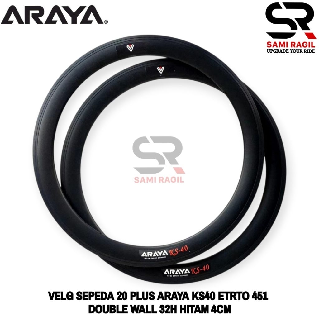 VELG SEPEDA 20 PLUS ARAYA KS40 ETRTO 451 32H 20+ 20 x 1 3/8 20x1 3/8 KS 40 DOUBLE WALL LUBANG 32 HOL