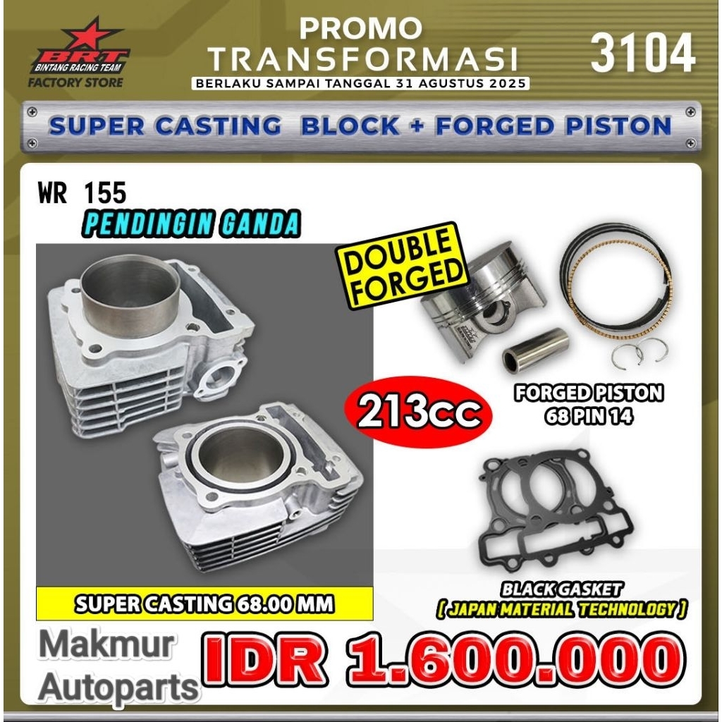 Paket Bore Up WR155 Blok 213cc BRT (BINTANG RACING TEAM)